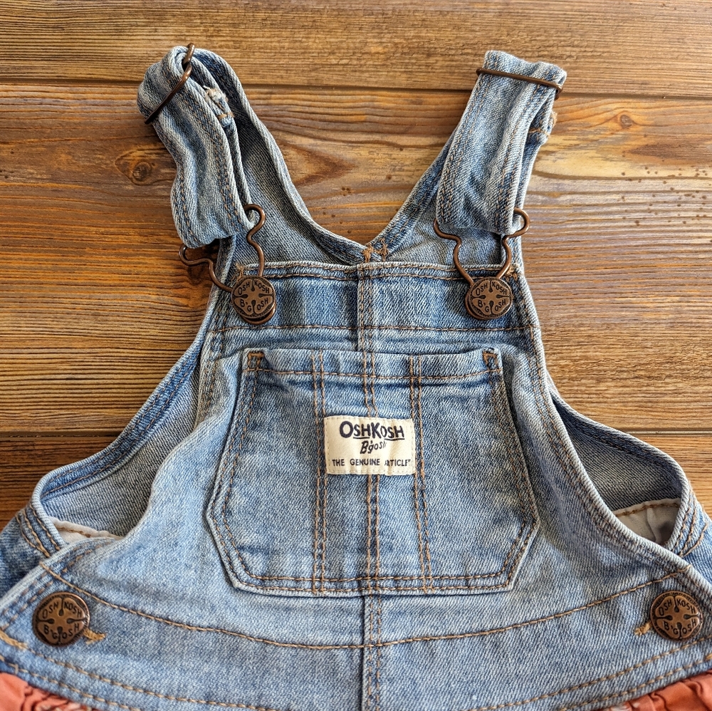 OshKosh B'gosh Toddler Denim Blue Overall Floral Cotton Skirt Dress 2T - Picture 2 of 7